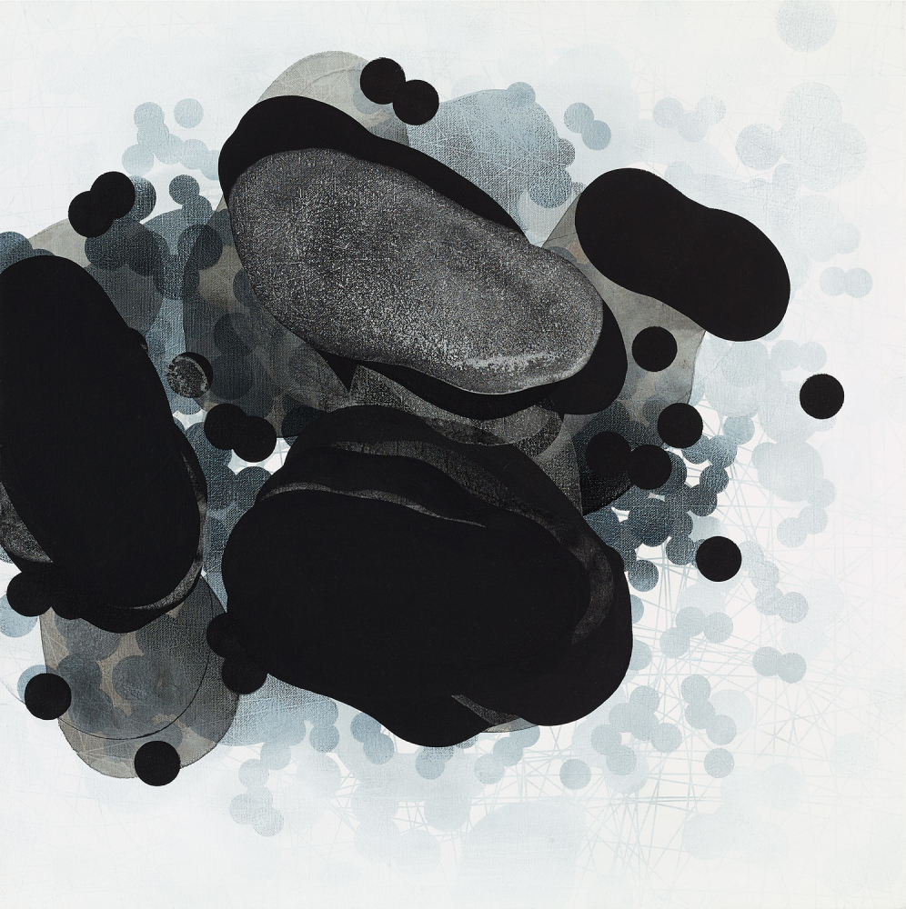 Michelle Concepción, Black & White Clusters 3, acrylic on canvas, 60 x 60 cm, 2016