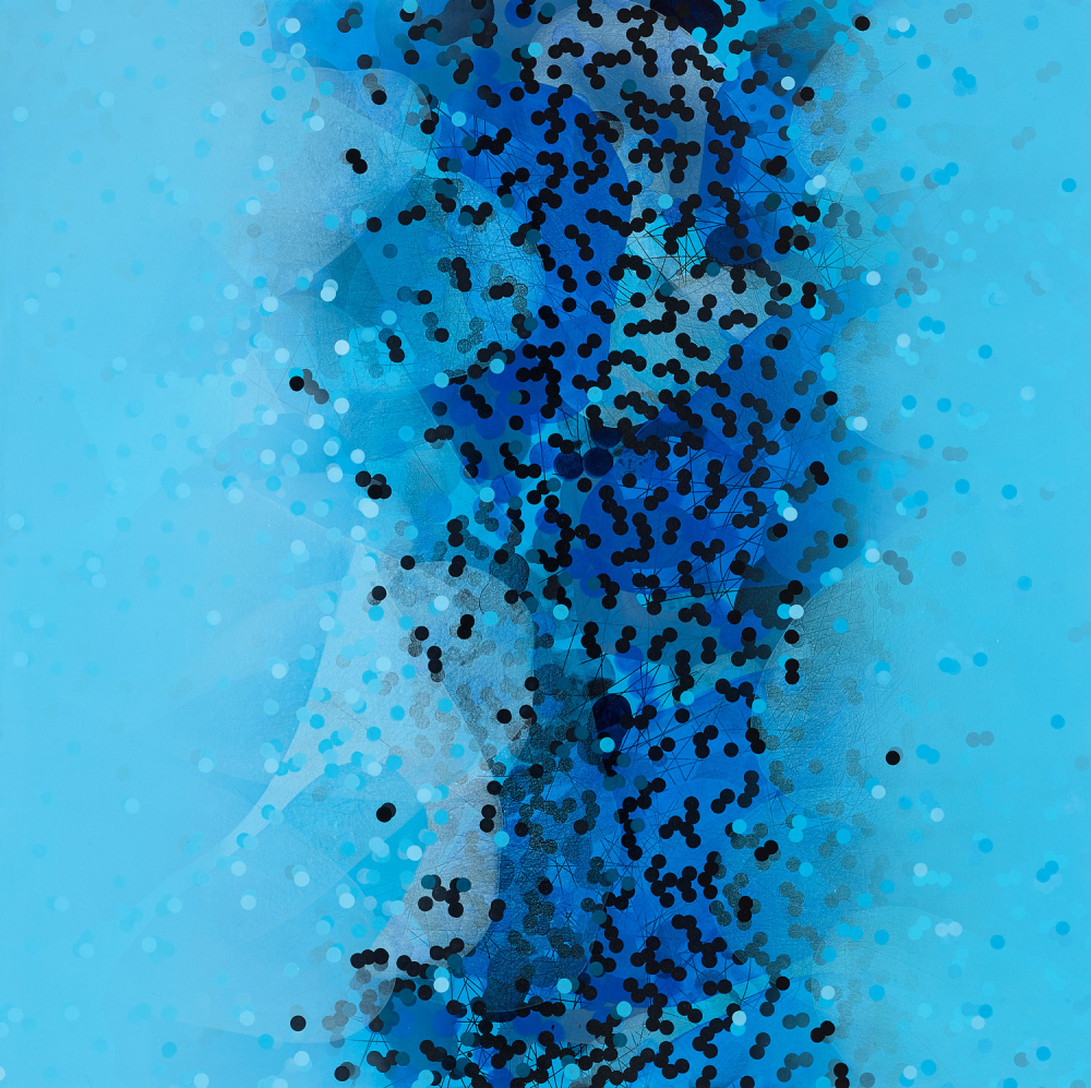 Michelle Concepción, Blue Clusters 3, acrylic on canvas, 145 x 145 cm, 2016